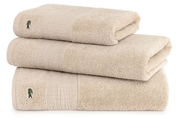 Lacoste Srednje velika bombažna brisača Lacoste L LECROCO Cappuccino 100 x 150 cm