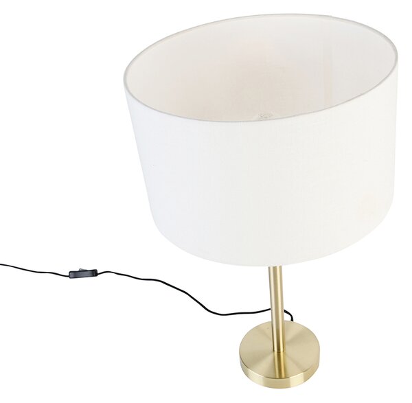 Klasična namizna svetilka medenina z belim odtenkom 35 cm - Simplo