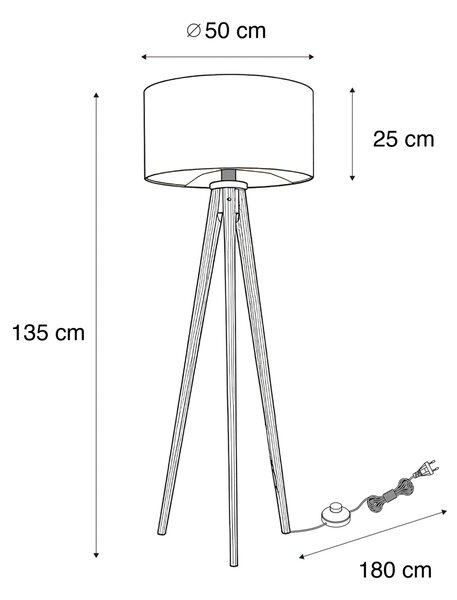 Talna svetilka orehovega lesa s stativom z rjavo in bež črtasto senčilo 50 cm - Tripod Classic