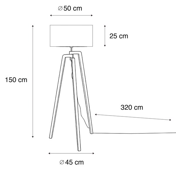 Stoječa svetilka črna tripod z rjavim in bež črtastim senčilom 50cm - Puros