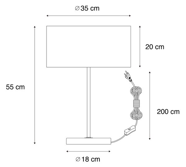Namizna svetilka medenina z rjavim žametnim odtenkom 35 cm - Kaso