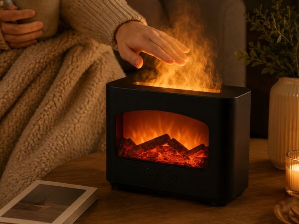 Difuzor dekorativni LED kamin 240ml vlažilec zraka USB časovnik