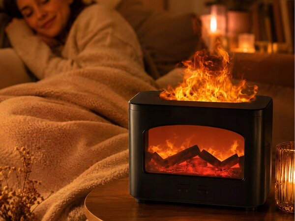 Difuzor dekorativni LED kamin 240ml vlažilec zraka USB časovnik