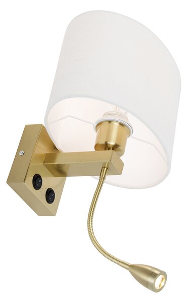 Stenska svetilka medenina z ovalnim lanenim odtenkom belim 25 cm - Brescia Combi