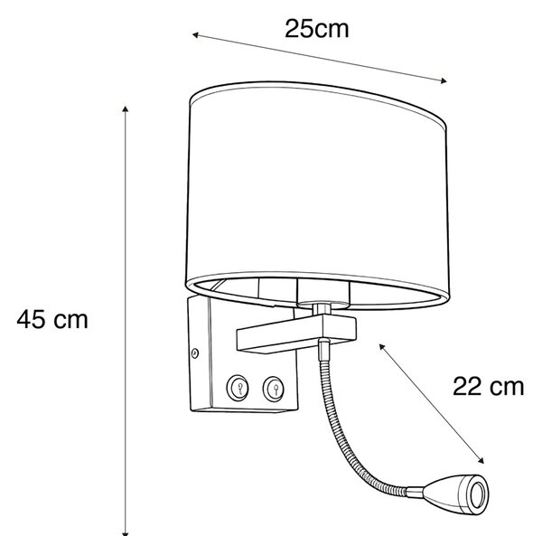 Stenska svetilka jeklo z ovalnim žametnim odtenkom črna 25 cm - Brescia Combi