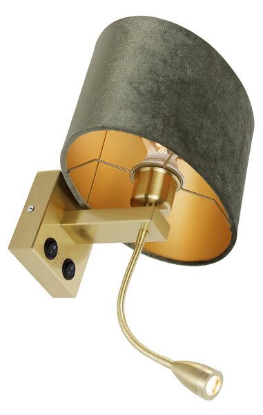 Stenska svetilka medenina z ovalnim žametnim odtenkom zelena 25 cm - Brescia Combi