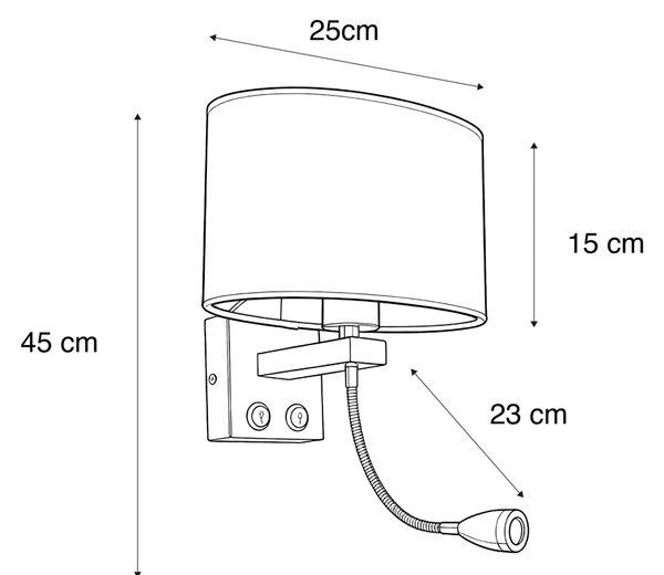 Stenska svetilka medenina z ovalnim lanenim odtenkom belim 25 cm - Brescia Combi