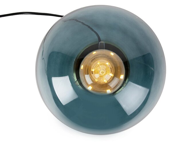 Art Deco namizna svetilka medenina z ocean modrim steklom - Pallon