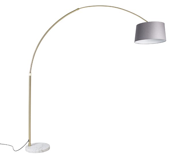 Ločna svetilka medenina s sivo marmorno tkanino 45 cm - XXL