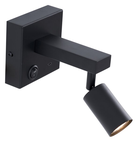 Moderna črna stenska svetilka z USB-C nagibna - Rex