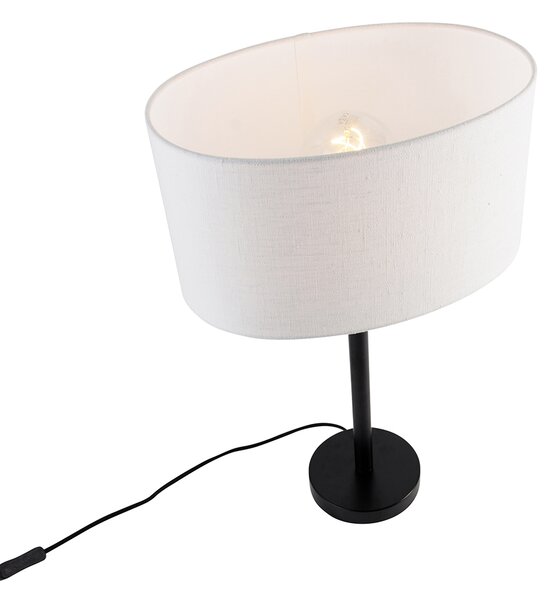 Namizna svetilka črna z ovalnim platnenim senčilom bela 35 cm - Simplo