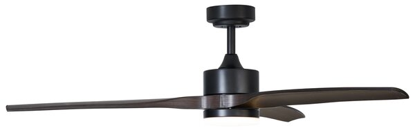 Stropni ventilator črn z lesnim potiskom 132 cm vklj. LED z možnostjo zatemnitve z daljinskim upravljalnikom - Joly