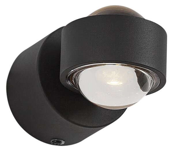 Dizajnerska stenska svetilka črna vklj. LED IP44 - Lens