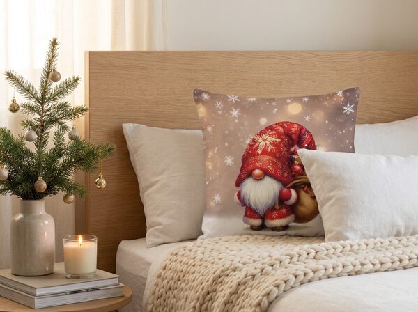 3D prevleka za blazino iz mikrovlaken SANTA GNOME 45x45 cm, rdeča