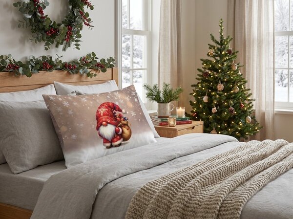 3D prevleka za vzglavnik iz mikrovlaken SANTA GNOME 50x70 cm, rdeča