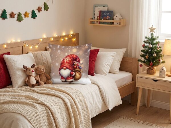 3D prevleka za blazino iz mikrovlaken SANTA GNOME 45x45 cm, rdeča