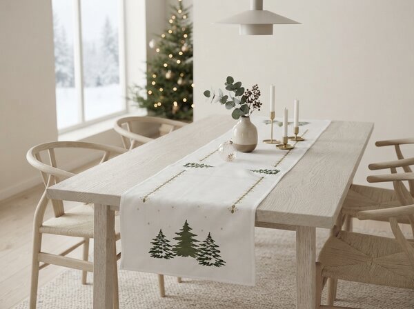 Božični tekač za mizo EVERGREEN CHARM 40x140 cm, bel