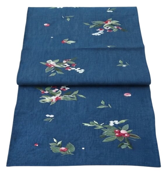 Božični tekač za mizo WINTER BERRIES 40x150 cm, temno moder