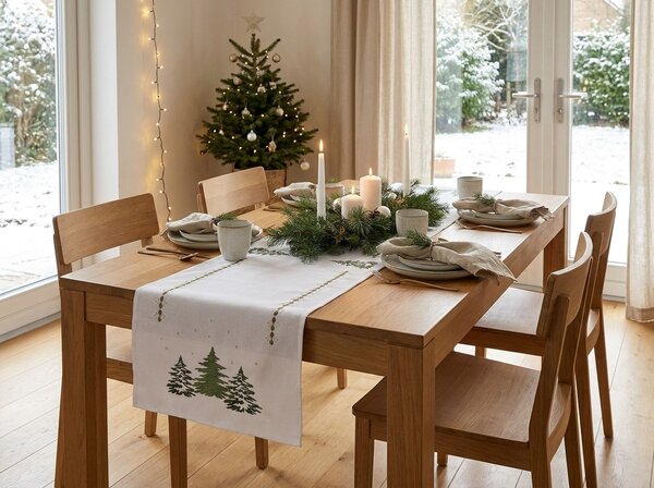 Božični tekač za mizo EVERGREEN CHARM 40x140 cm, bel
