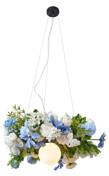 Boemska viseča svetilka črna z barvnimi cvetovi modre in bele barve - Flower Power