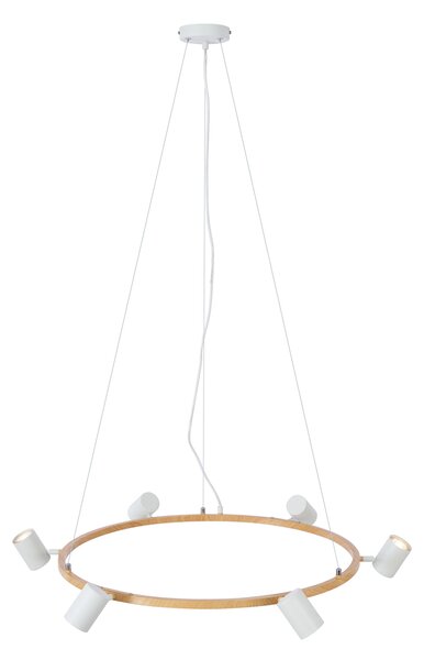 Moderna viseča svetilka z lesnim potiskom z belo barvo 6-Lights - Jeana Circle