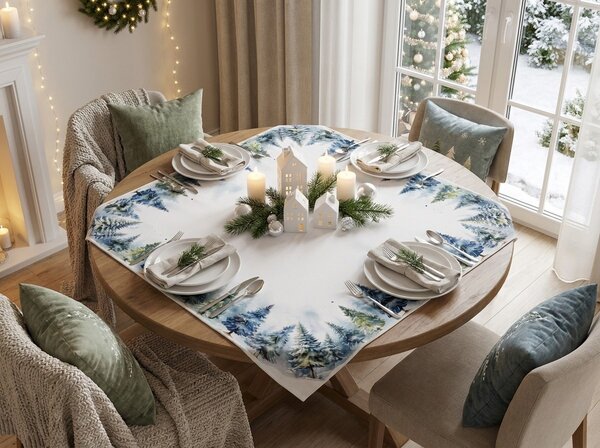 Božični prt SNOWY FOREST 85x85 cm, bel