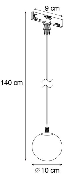 Moderna viseča svetilka črna z belim steklom za 1-fazni sistem tirnic - Slimline Eira