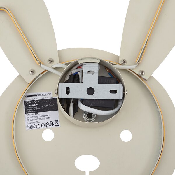 Otroška stenska svetilka bež barve z LED diodami in 3-stopenjskim zatemnjevanjem - Benny the Bunny