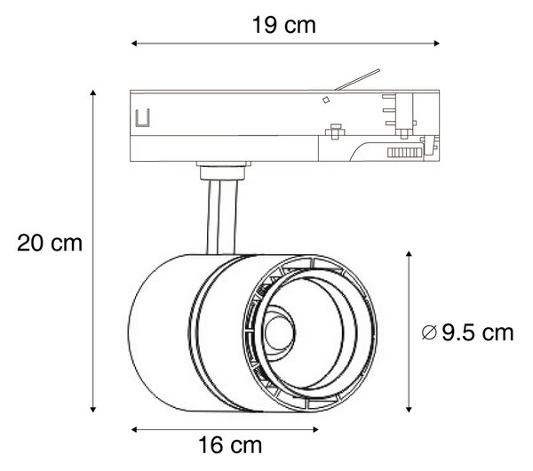 Sodobni reflektor za tirnice bele barve za 3-fazne tirnice vklj. LED - 3-Phase Ruler