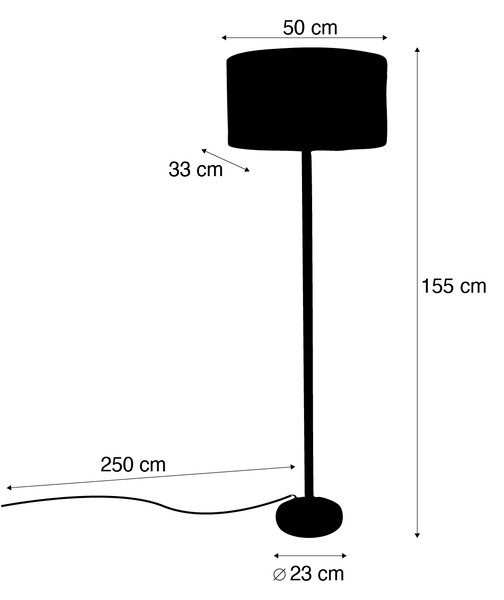 Lesena stoječa svetilka z ovalnim žametnim senčilom z motivom listov 50 cm - Mels