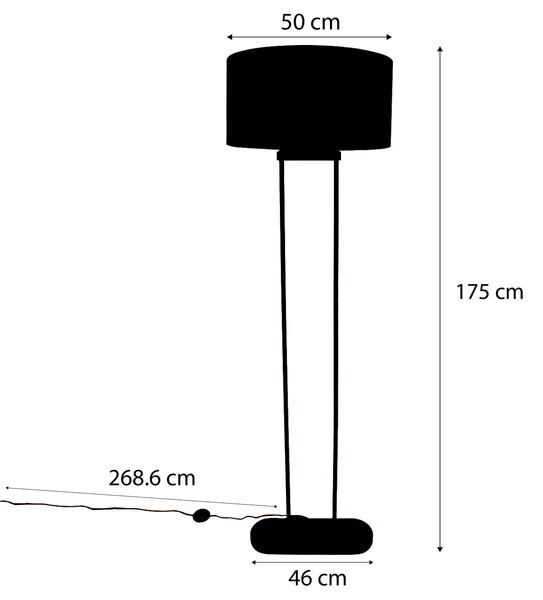 Medeninasta stoječa svetilka z ovalnim senčilom z motivom listov in zlato notranjostjo 50 cm - Thijmen