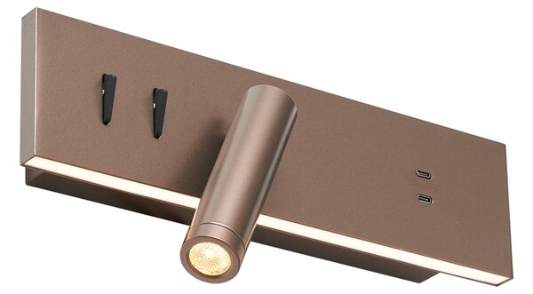 Komplet 2 modernih stenskih svetilk temno bronaste barve, nastavljivih z USB-C vklj. LED - Modric