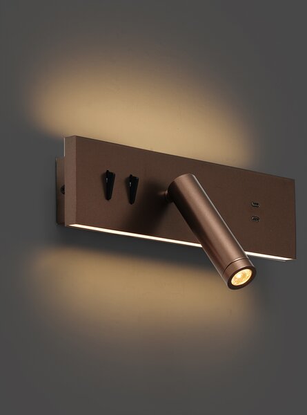 Komplet 2 modernih stenskih svetilk temno bronaste barve, nastavljivih z USB-C vklj. LED - Modric