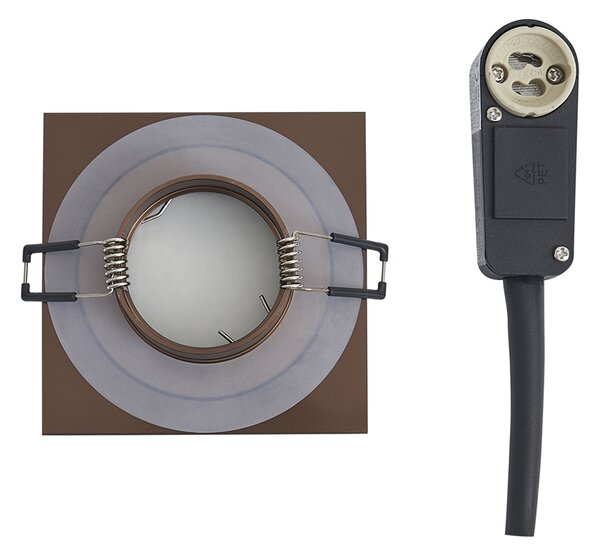 Komplet 6 modernih vgradnih reflektorjev temno bronaste kvadratne oblike IP44 - Qure
