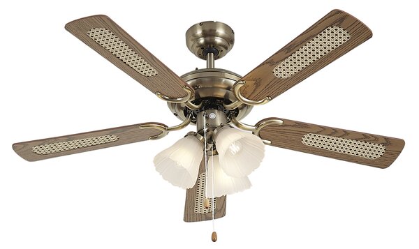 Medeninasti stropni ventilator z lesnim potiskom in ratanom 105 cm z vlečnim stikalom - Mistral Lia