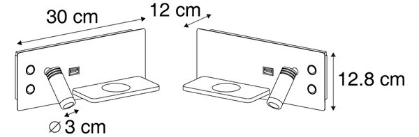 Komplet 2 bež stenskih svetilk z LED, USB in indukcijskim polnilnikom - Riza