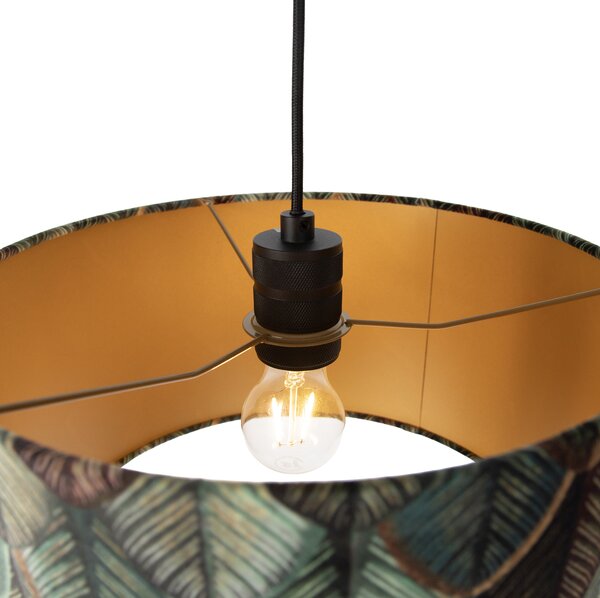 Pendant Lamp Black with Plug and Leaf Shade with Gold Interior 35cm - Cavalux