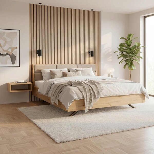 Bessagi Home Oblazinjena Postelja Dormio, Hrast, Rjava, 180x200 Cm