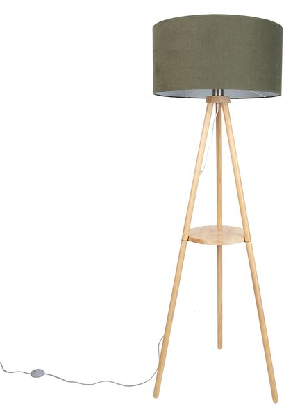 Lesena stoječa svetilka s stativom z zelenim senčilom 50 cm - Lou