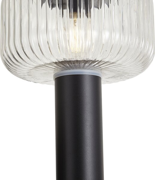 Moderna zunanja svetilka črna z rebrastim steklom, vklj. LED solarna IP65 - Ribble Mushroom
