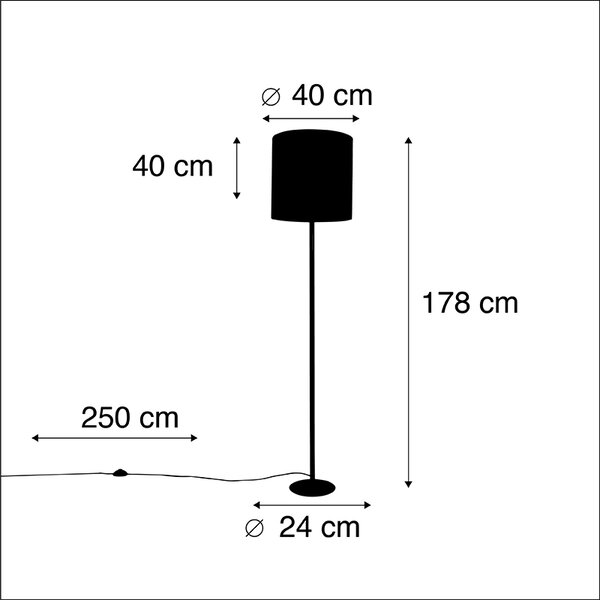 Stoječa svetilka črna z žametno kapico v barvi pavjega zlata 40 cm - Simplo