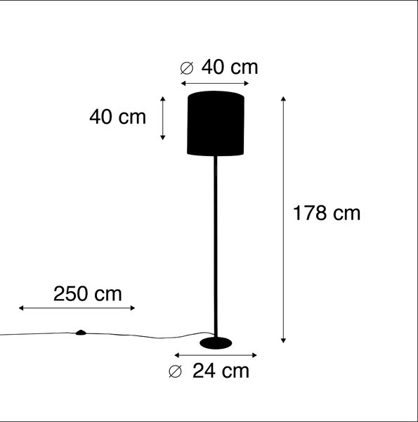 Stoječa svetilka črna z roza žametno kapico z zlatom 40 cm - Simplo