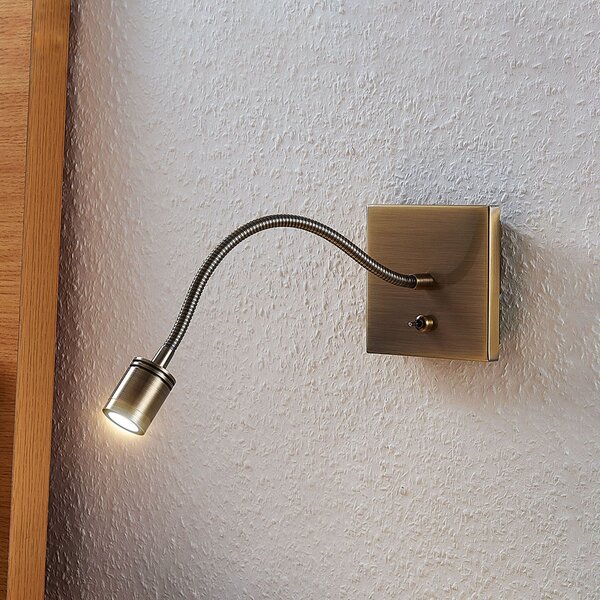 Lindby LED stenska svetilka Mayar, medenina, kovina, bralna svetilka, 11cm, Bronasta / starinska medenina, spalnica, Kovina, Sodobni