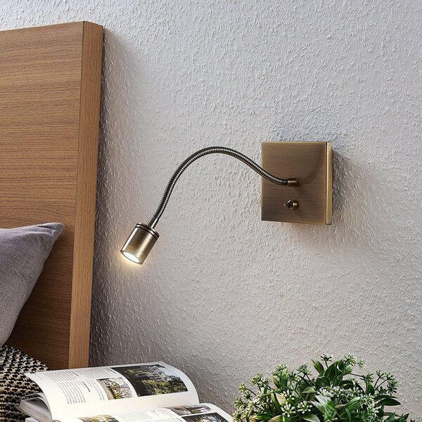 Lindby LED stenska svetilka Mayar, medenina, kovina, bralna svetilka, 11cm, Bronasta / starinska medenina, spalnica, Kovina, Sodobni