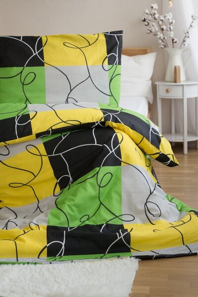 Posteljnina iz polibombaža za 2 postelji CHESS LIME, barvna Dimenzije posteljnine: 2 kom 70 x 90 cm | 2 kom 140 x 200 cm