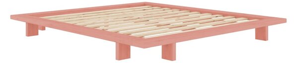Svetlo rožnata zakonska postelja iz masivnega bora z letvenim dnom 140x200 cm Japan – Karup Design