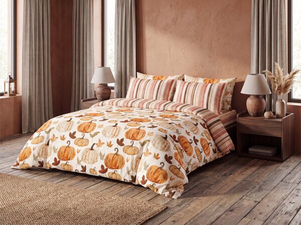Flanelasta posteljnina PUMPKINS & STRIPES barvna Dimenzije posteljnine: 70 x 90 cm | 140 x 200 cm