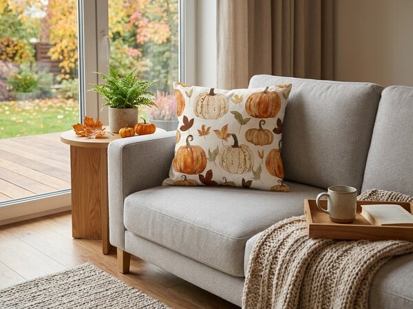 Flanelasta prevleka za blazino LEAVES & PUMPKINS 45x45 cm, barvna