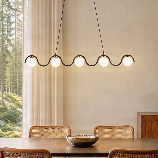 EMIBIG LIGHTING Visoka svetilka Sinus 5, črna/opal, steklo, dolžina 110 cm, zatemnjen, Črna, Dnevna soba / jedilnica, Steklo, Sodobni