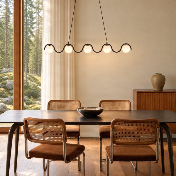 EMIBIG LIGHTING Visoka svetilka Sinus 5, črna/opal, steklo, dolžina 110 cm, zatemnjen, Črna, Dnevna soba / jedilnica, Steklo, Sodobni